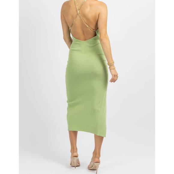 NEW LULUNICO gold chain crossback midi dress in sage - Picture 6 of 6